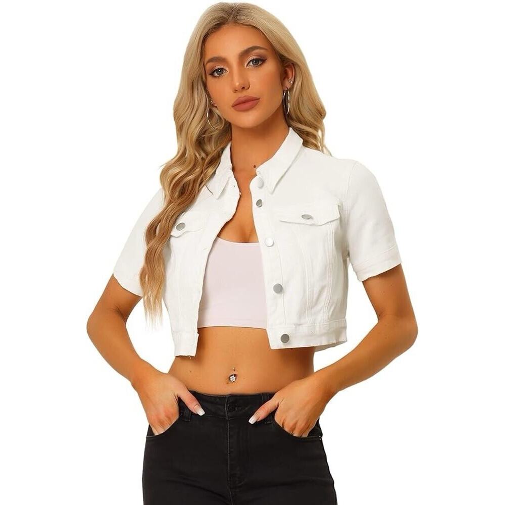 Casual Jacket for Women's Short Sleeves Crop Jean Denim Jacket Size M NWT
